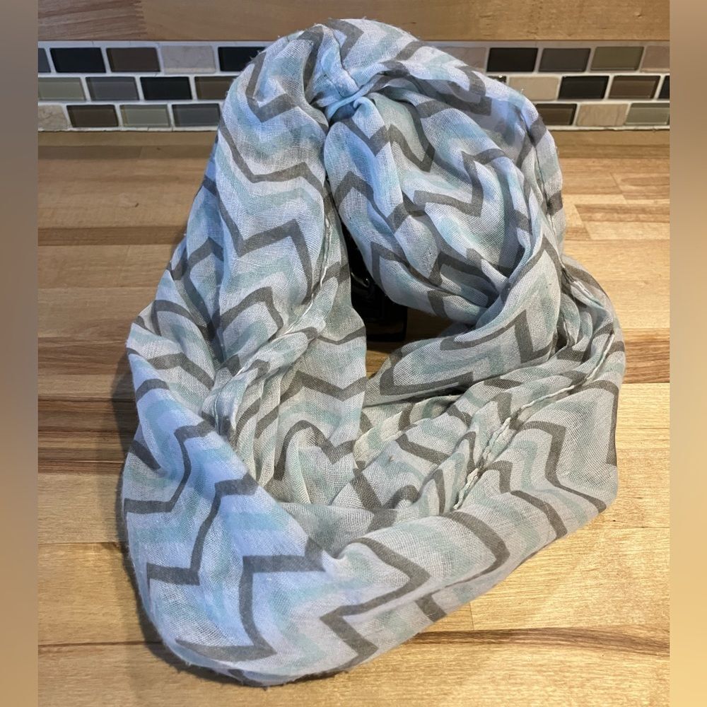 Beautiful mint green/taupe infinity scarf, excellent condition chevron design - Picture 5 of 5